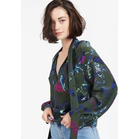 Tanya Taylor Long Sleeve Floral Blouse Tie neck SZ 6 - Picture 4 of 12